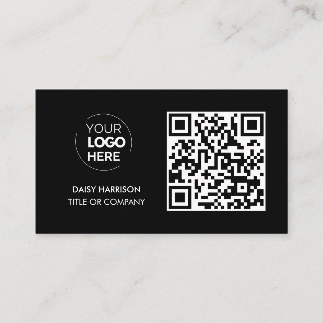 Carte De Visite Logo professionnel du code QR | Noir moderne profe (Devant)