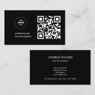 Carte De Visite Logo professionnel du code QR Noir moderne profe