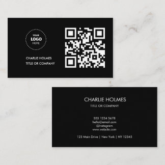 Carte De Visite Logo professionnel du code QR | Noir moderne profe