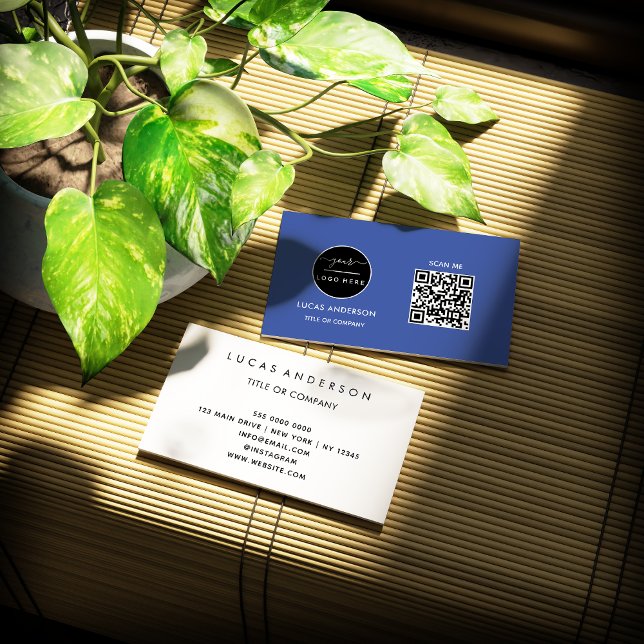 Carte De Visite Logo professionnel du code QR | Noir moderne profe (Créateur téléchargé)
