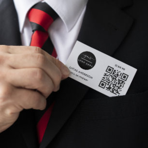 Carte De Visite Logo professionnel du code QR Noir moderne profe