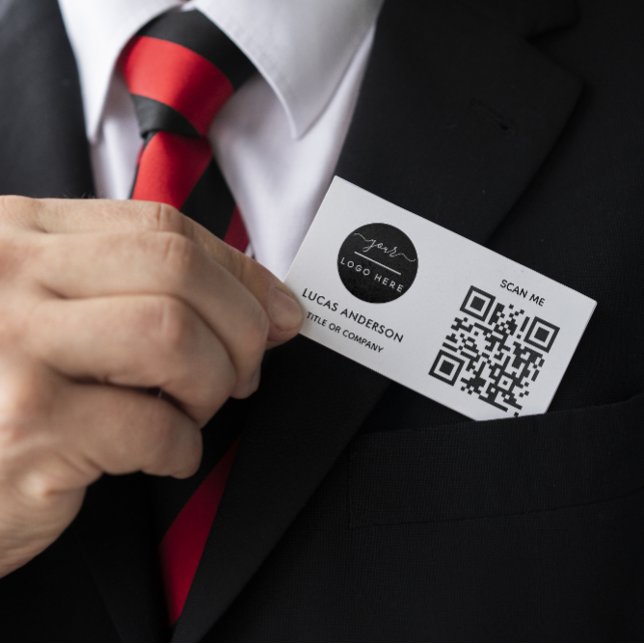 Carte De Visite Logo professionnel du code QR | Noir moderne profe (Créateur téléchargé)