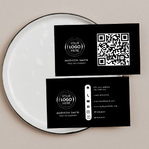 Carte De Visite Logo professionnel du code QR noir moderne profe