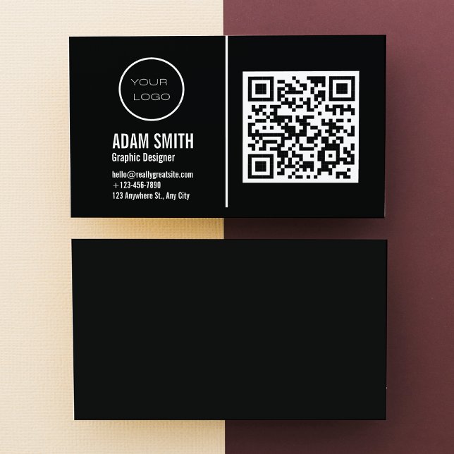 Carte De Visite Logo professionnel du code QR | Noir moderne profe (Créateur téléchargé)