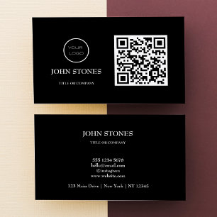 Carte De Visite Logo professionnel du code QR   Noir moderne profe