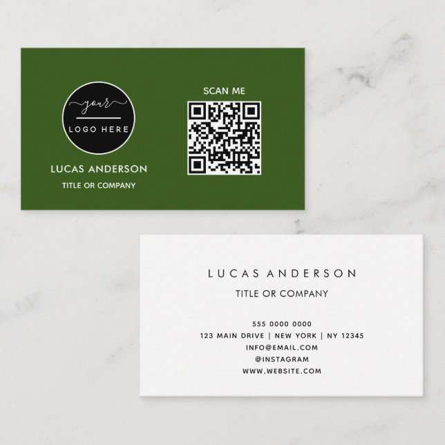 Carte De Visite Logo professionnel du code QR | Noir moderne profe (Devant / Derrière)