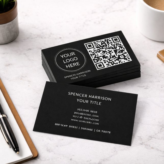 Carte De Visite Logo professionnel du code QR | Noir professionnel (Créateur téléchargé)