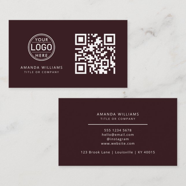 Carte De Visite Logo professionnel du code QR | Wine Modern Profes (Devant / Derrière)