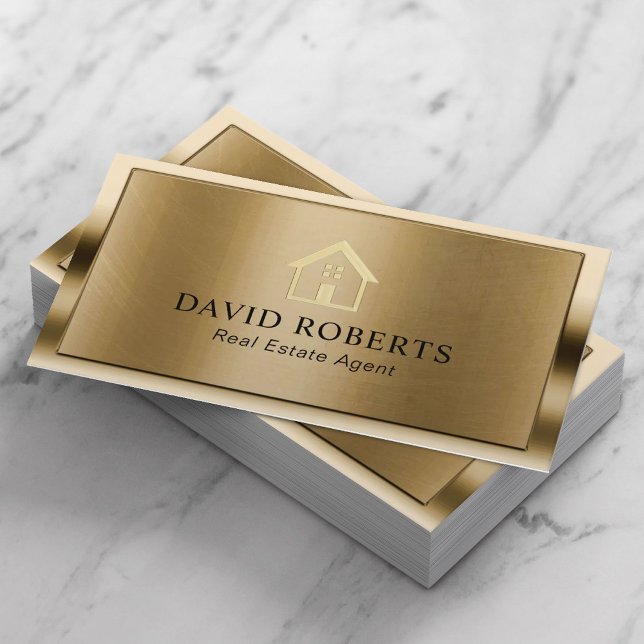 Carte De Visite Logo professionnel Gold House Realtor immobilier (Créateur téléchargé)