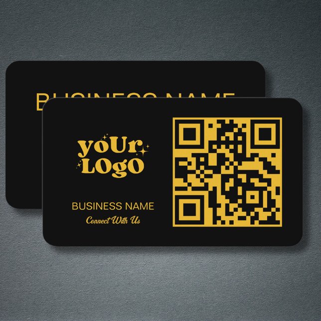 Carte De Visite Logo professionnel Gold QR Code | Noir moderne (Créateur téléchargé)