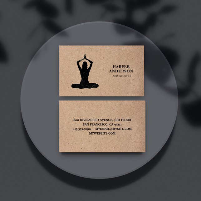 Carte De Visite Logo professionnel minimal Black Yoga Instructor (Créateur téléchargé)