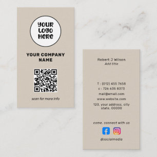 Carte De Visite Logo professionnel minimal Code QR Médias sociaux