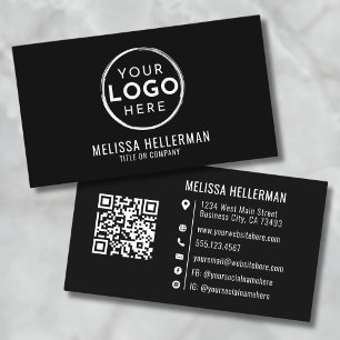 Carte De Visite Logo professionnel minimaliste moderne noir Code Q