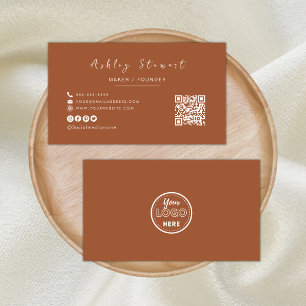 Carte De Visite Logo Professionnel Minimaliste Qr Code Terracotta