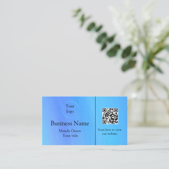 Carte De Visite Logo professionnel moderne bleu et code QR (Debout devant)