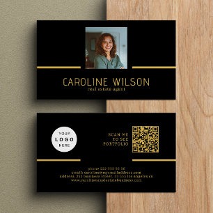 Carte De Visite Logo professionnel moderne QR CODE photo or noir
