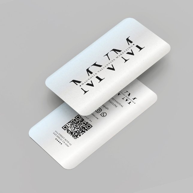 Carte De Visite Logo Professionnel Monogramme Marketing Silver (Modern Monogram Marketing Professional Logo Silver Elegant QR Business Card)