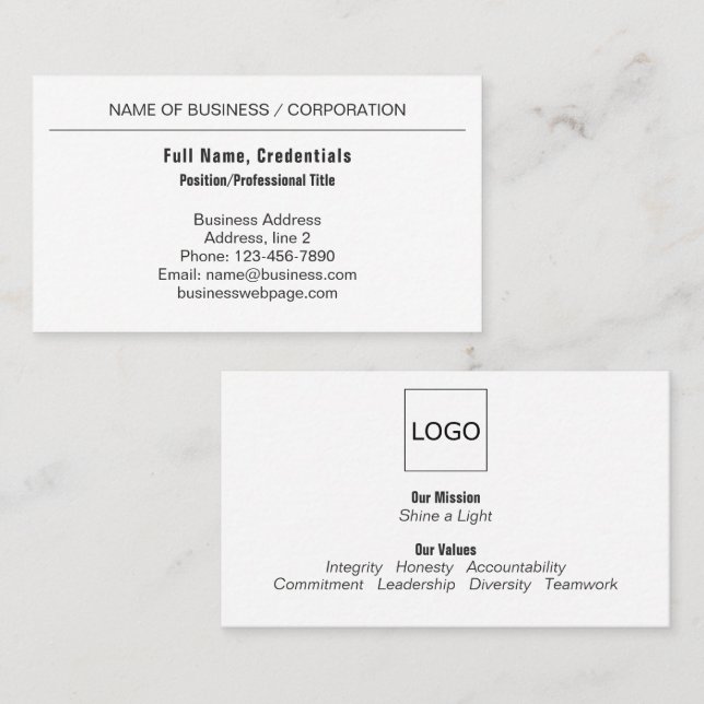 Carte De Visite Logo professionnel Noir, Blanc Entreprise (Devant / Derrière)