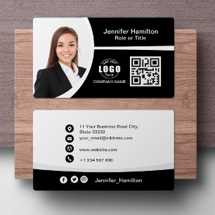 Carte De Visite Logo professionnel noir et blanc QR Code Photo