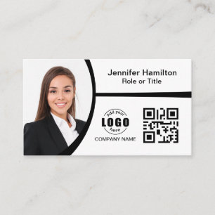 Carte De Visite Logo professionnel noir et blanc QR Code Photo