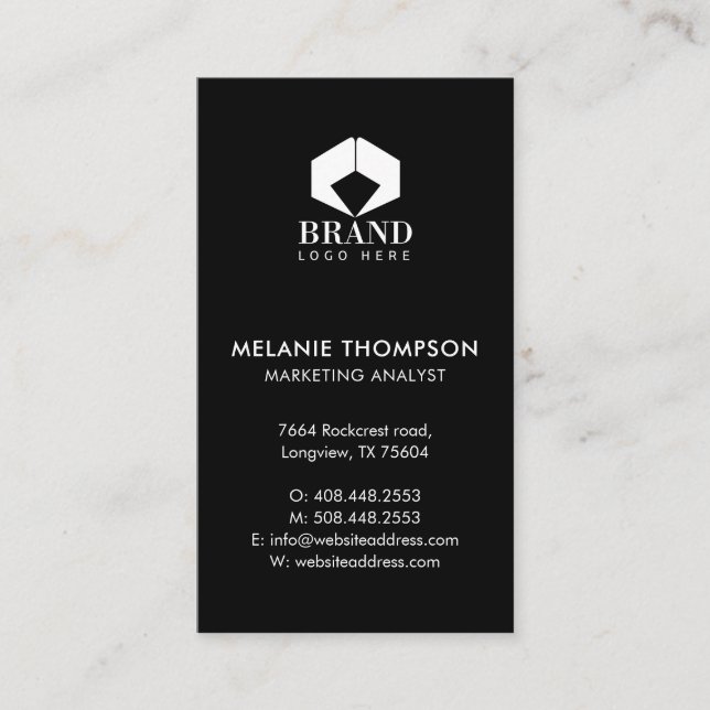 Carte De Visite Logo Professionnel Noir Luxe Minimal Moderne (Devant)