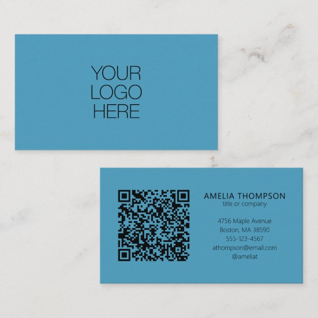 Carte De Visite Logo professionnel personnalisé Code QR bleu (Devant / Derrière)