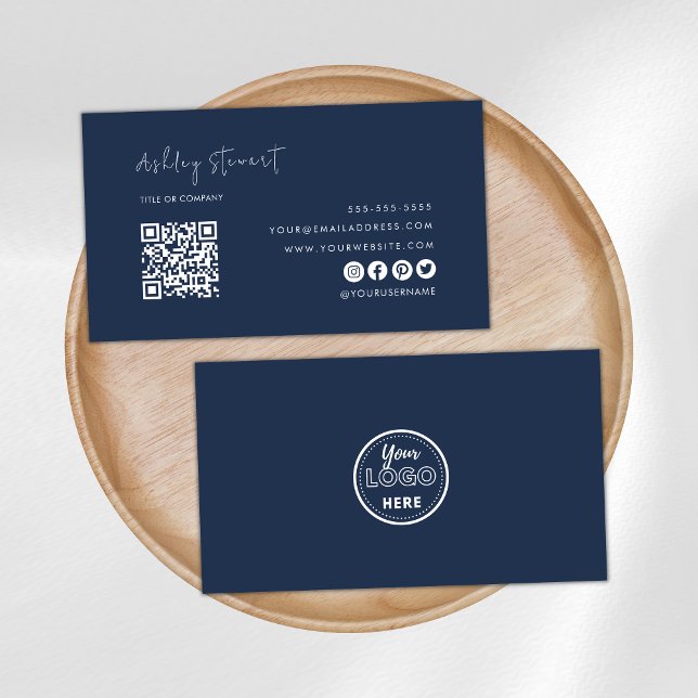 Carte De Visite Logo professionnel Qr Code Marine moderne bleu (Créateur téléchargé)
