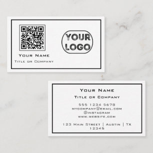 Carte De Visite Logo professionnel QR Code minimaliste blanc