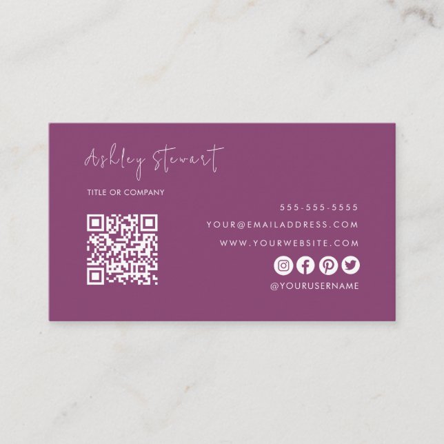 Carte De Visite Logo professionnel Qr Code moderne Berry Minimal (Devant)