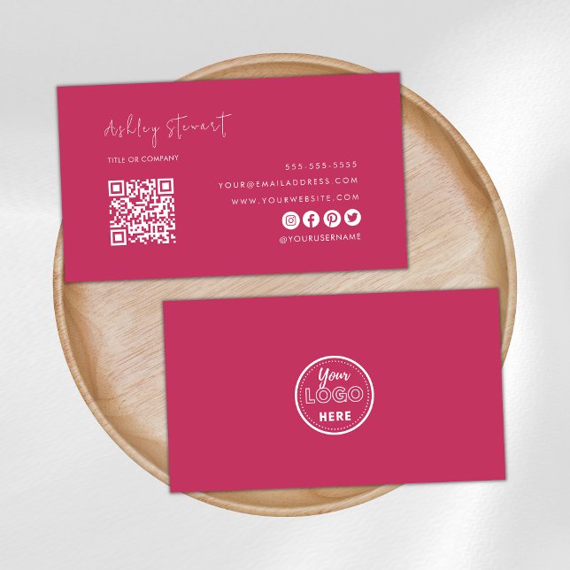 Carte De Visite Logo professionnel Qr Code Moderne Hot Rose (Créateur téléchargé)