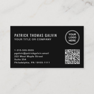 Carte De Visite Logo professionnel simple Code QR noir