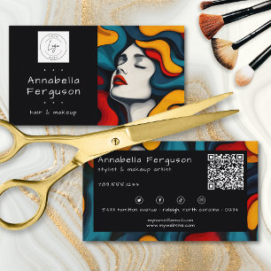 Carte De Visite Logo QR Art Pop Moderne Rétro Couleur Cheveux Maqu