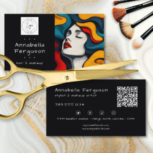 Carte De Visite Logo QR Art Pop Moderne Rétro Couleurs Cheveux Maq