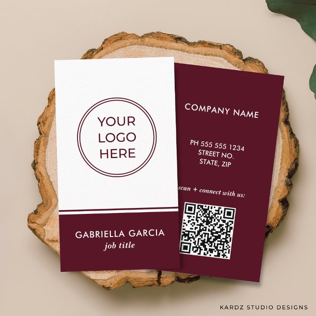 Carte De Visite Logo QR Bordeaux Professionnel (Front and back of business card shown in 3.4 x 2 in. Choose size, paper and corner style.)