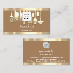 Carte De Visite Logo QR Chef personnel Cuisine Restaurant Brown
