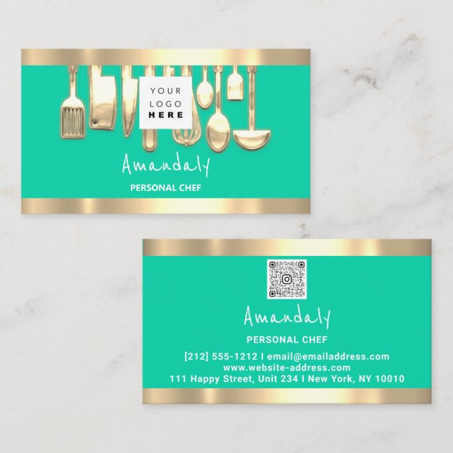 Carte De Visite Logo QR Chef personnel Cuisine Restaurant Monnaie (Devant / Derrière)