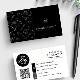 Carte De Visite Logo QR Code Boulangerie blanche noire