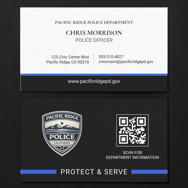 Carte De Visite Logo QR Code de l'agent de police de l'ordre publi (Créateur téléchargé)