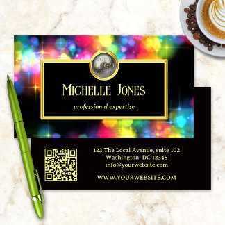 Carte De Visite Logo QR Code doré abstrait couleur audacieuse