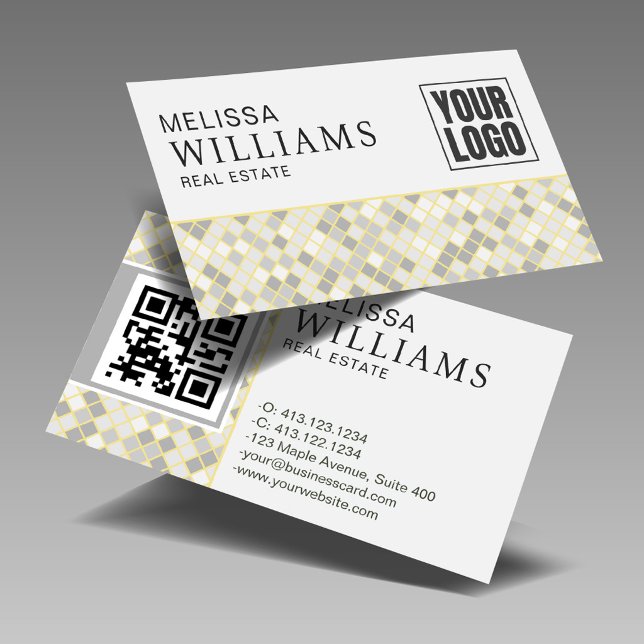 Carte De Visite Logo QR Code Jaune et Gris Professionnel (Créateur téléchargé)