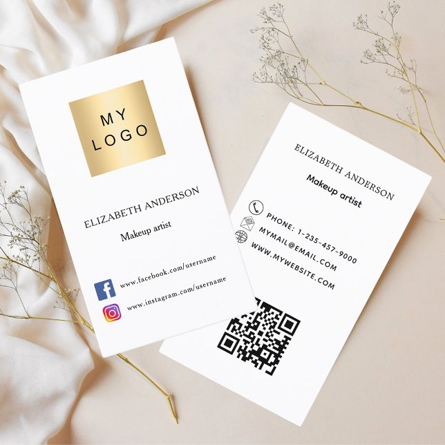 Carte De Visite Logo Qr code médias sociaux blanc noir prime (Créateur téléchargé)