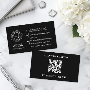 Carte De Visite Logo QR Code Minimaliste Professionnel Noir