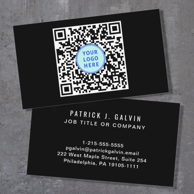 Carte De Visite Logo QR Code Moderne Professionnel Noir (Créateur téléchargé)
