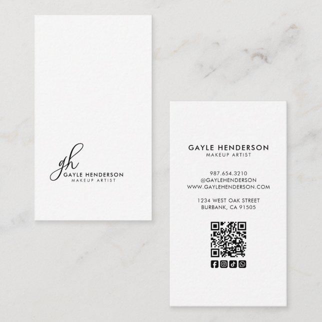 Carte De Visite Logo QR Code Monogramme Maquillage Écriture Modern (Devant / Derrière)