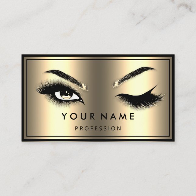 Carte De Visite Logo QR CODE personnalisé Eyelashes Faux Gold (Devant)