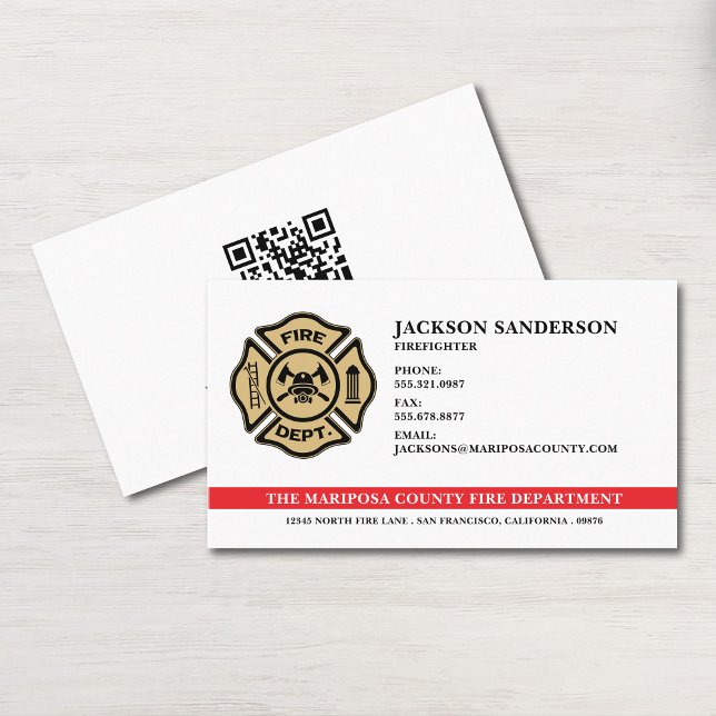 Carte De Visite Logo QR Code personnalisé pour sapeur-pompier de s (Custom Fire Department Firefighter QR Code Logo Business Card)