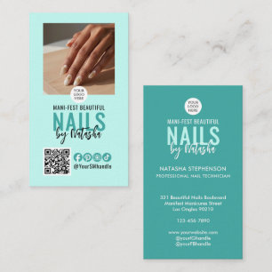 Carte De Visite Logo QR Code Photo Moderne Bleu Turquoise TECH OPI