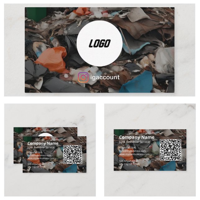 Carte De Visite Logo QR Code pour l'enlèvement de déchets (Junk Removal QR Code Logo Business Card
)