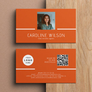 Carte De Visite logo QR CODE professionnel moderne orange