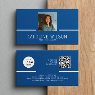 Carte De Visite Logo QR CODE professionnel moderne photo bleu
